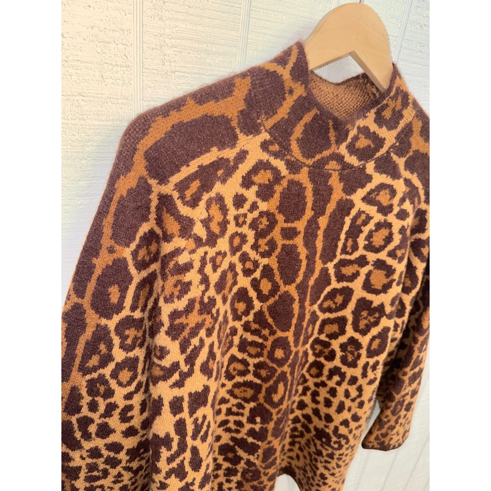 Entro Leopard Print Sweater Womens Brown Mock Neck Wide Sleeve Small T33048 - Picture 4 of 6